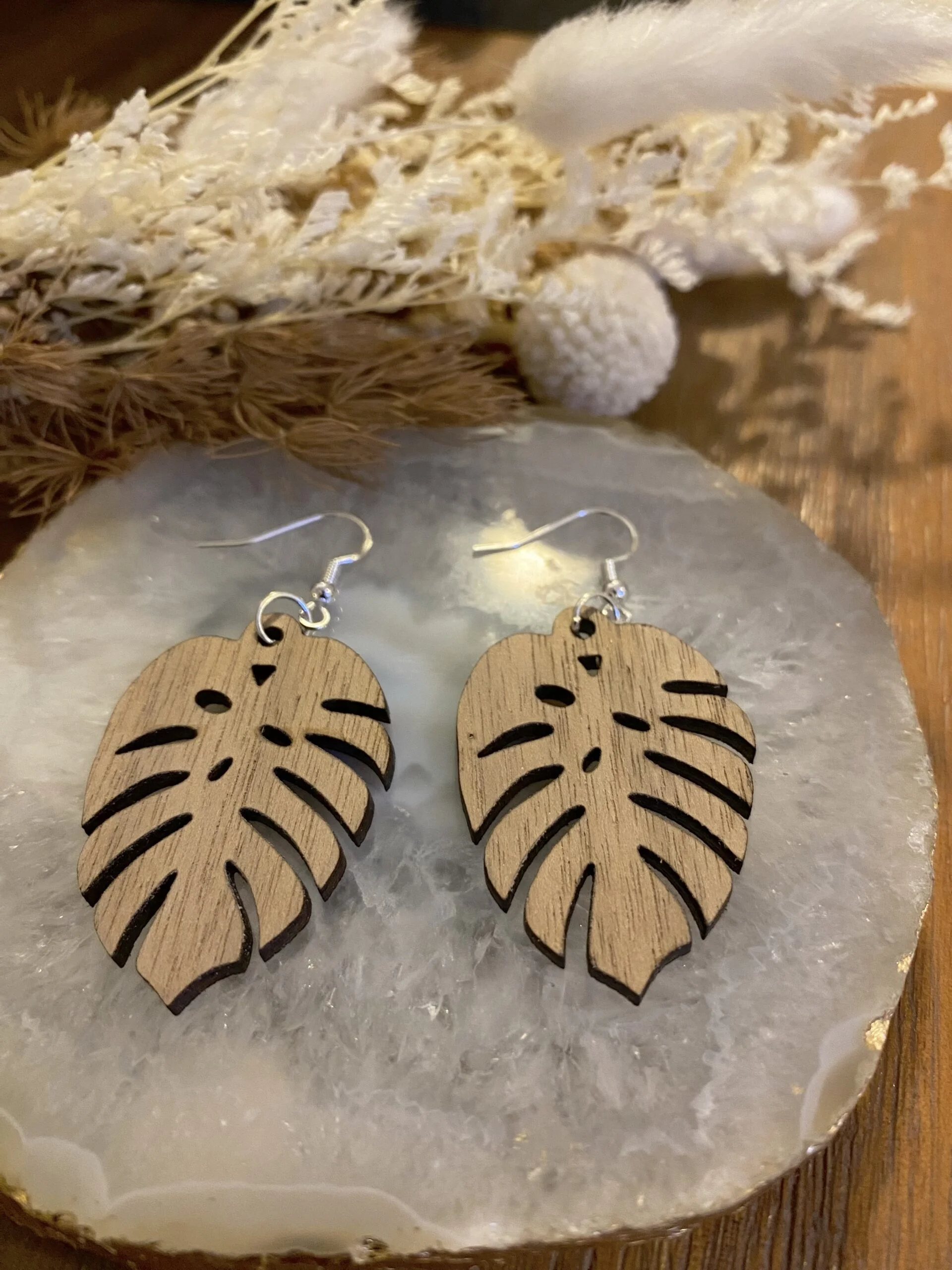 Wooden Leaf Drop Earrings - Orange and Fig Australia